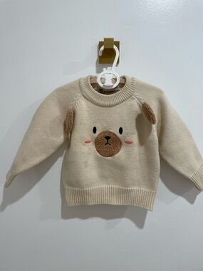 Cream Baby Sweater with Teddy Face